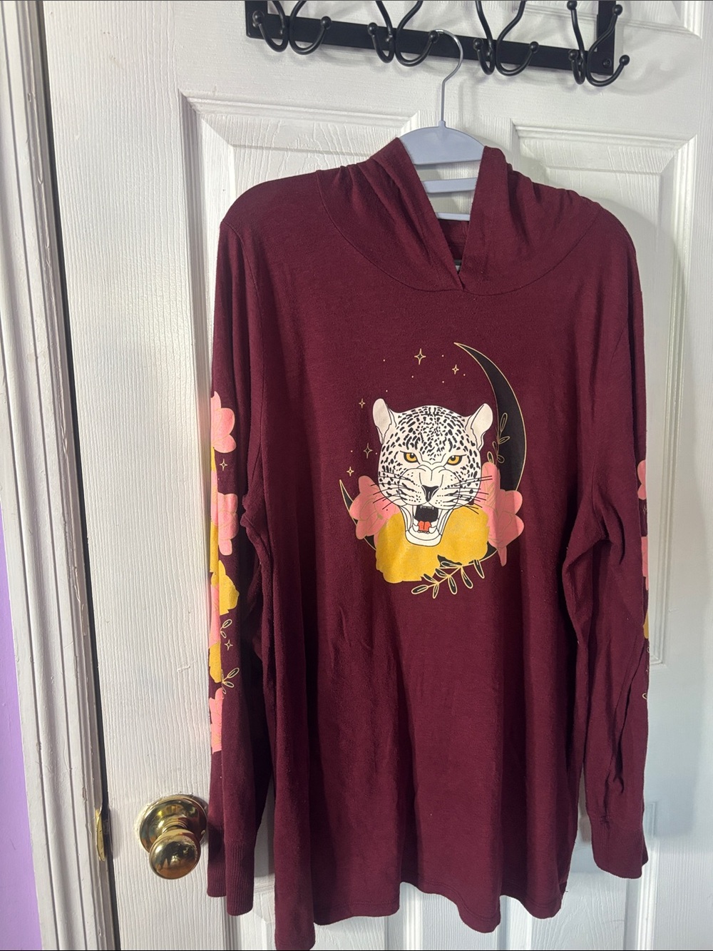 torrid Burgundy Hooded Tee with Leopard & Floral Motif